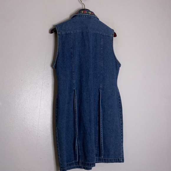 Vintage 90s denim button front sleeveless mini jean dress rainbow ribbon large - Picture 5 of 6